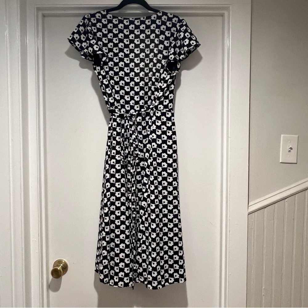 Ann Taylor Wrap Dress Navy Blue with White Florals - Picture 3 of 5